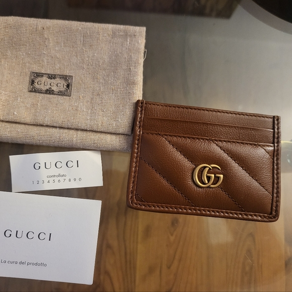 Authentic Gucci Marmont Brown Metallase Chevron Cardholder - Picture 5 of 6